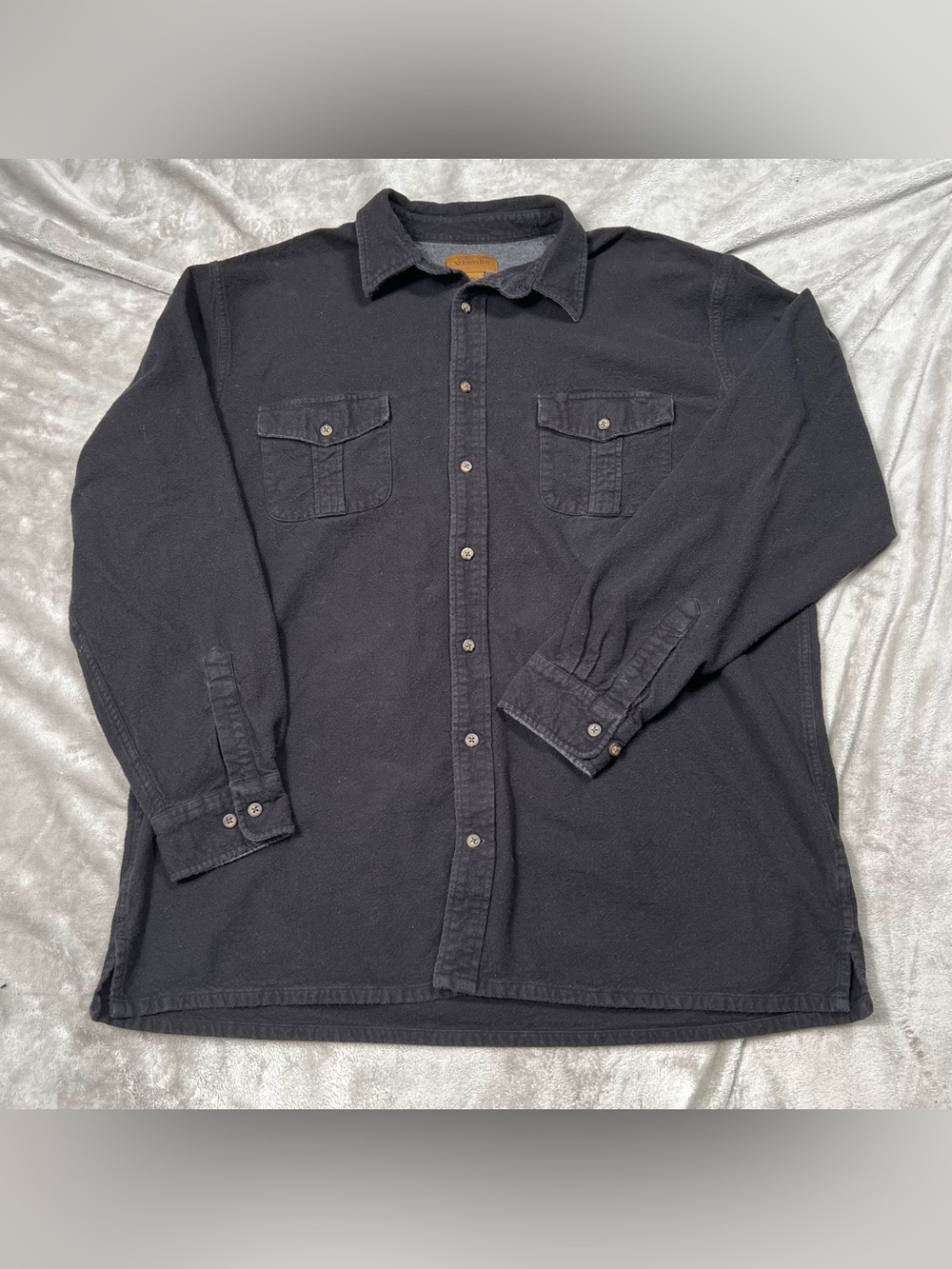 Vintage St Johns Bay Chamois Shirt Mens XLT Black Cotton L/S Button Up Outdoors